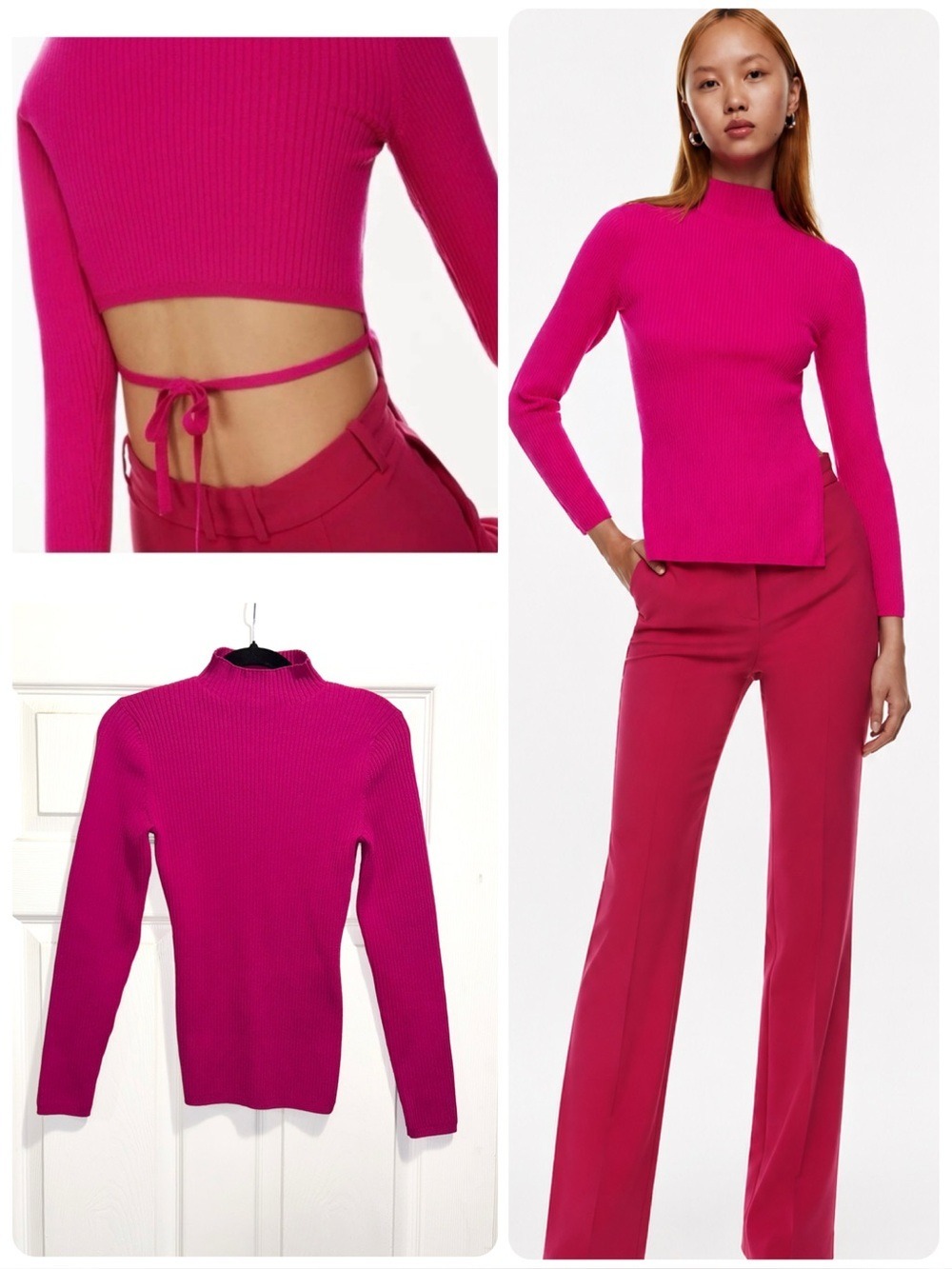 Aritzia Babaton Sculpt Knit Tie-back Long-sleeve Pink Ribbed Sweater Size Small